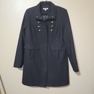 Roz & Ali Women’s Wool Blend Military Style Coat – Size L – Black